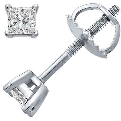 14kt White Gold .25tcw Princess Cut Diamond Earrings