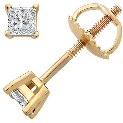 14kt Yellow Gold .25tcw Princess Cut Diamond Earrings