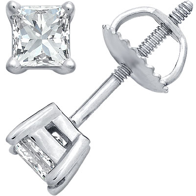 14kt White Gold .75tcw Princess Cut Diamond Earrings